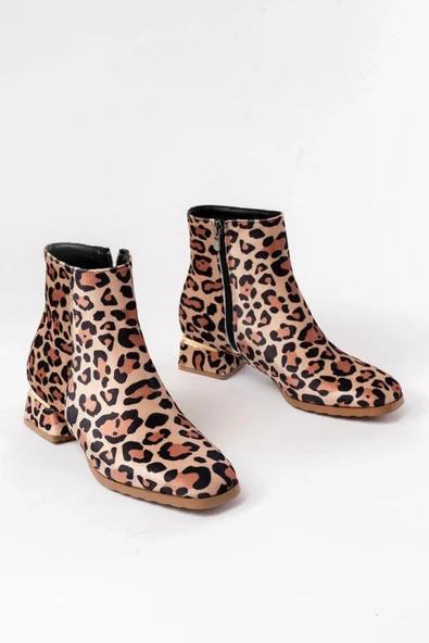 RM-500 Leopar Topuklu Fermuarlı Günlük Kadın Bot - Resim 4