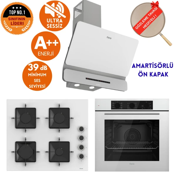 Ferre SilenArt Gesso  Yeni Seri  Ultra Sessiz Beyaz  Ankastre Set ( D081-SA + SS206  + QBL62CB ) ürün görseli 1