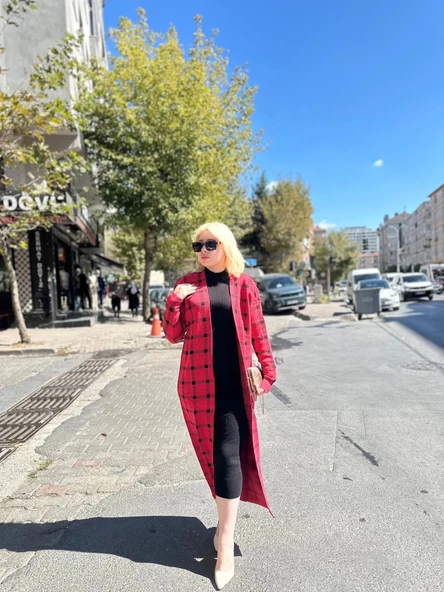 Triko Hırka elbise ikili takım kırmızıSiyah - 2