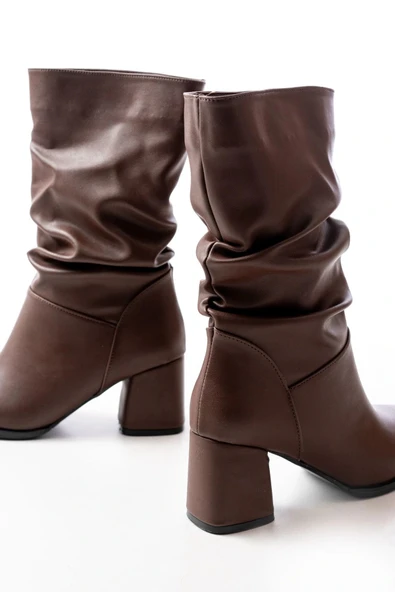 RS-2430 Kahverengi Topuklu Körüklü Günlük Kadın Bot - Resim 4