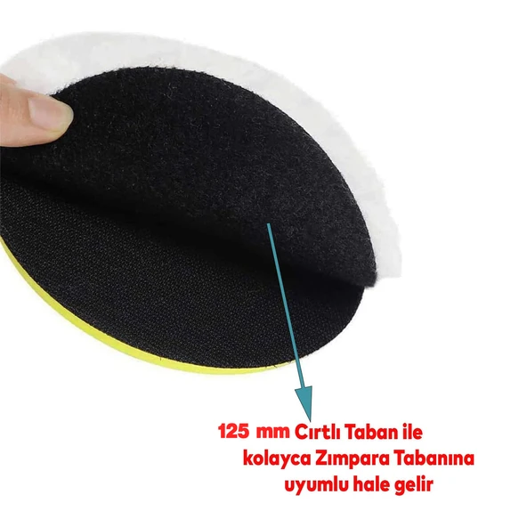 ( 1 Adet ) Koyun Postu Pedi Ø 125 mm Pasta Cila Polisaj Süngeri Cırt Tabanlı Kuzu Postu Yünü Keçesi Parlatma - Resim 6
