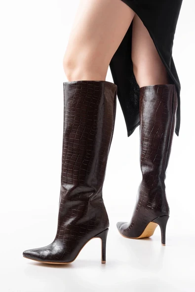 SYT-2004 Kahverengi Kroko Günlük Bayan Çizme - Resim 4