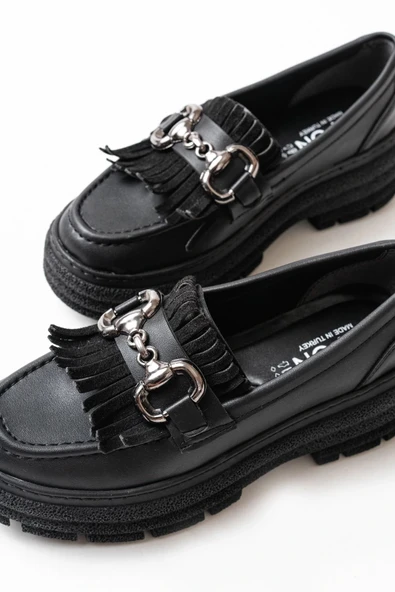 749-750 Siyah Tokalı Günlük Yüksek Tabanlı Loafer Ayakkabı - Resim 4