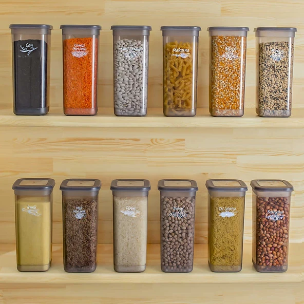 Porsima 432-GR Kare Erzak Bakliyat Saklama Kabı Takımı 12'li 1.70 L + Etiket 25 Adet GRİ - Resim 2