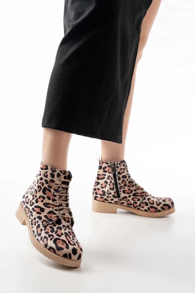 165-225 Leopar Bağcıklı Fermuarlı Günlük Kadın Bot - Resim 2