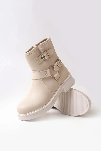 02-2013 Bej Toka Aksesuarlı Fermuarlı Günlük Kadın Bot ürün görseli 1