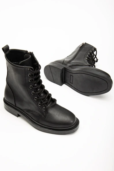 2024-2289 Siyah Bağcıklı Fermuarlı Günlük Kadın Bot - Resim 4