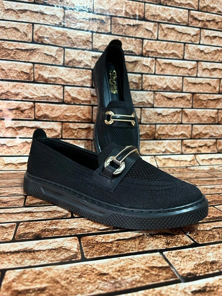 GÜNLÜK TRİKO DÜZ TAŞLI KADIN BABET SİYAH - Resim 2