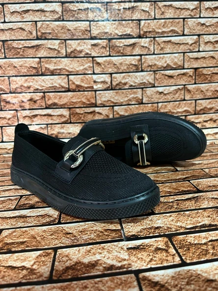 GÜNLÜK TRİKO DÜZ TAŞLI KADIN BABET SİYAH ürün görseli