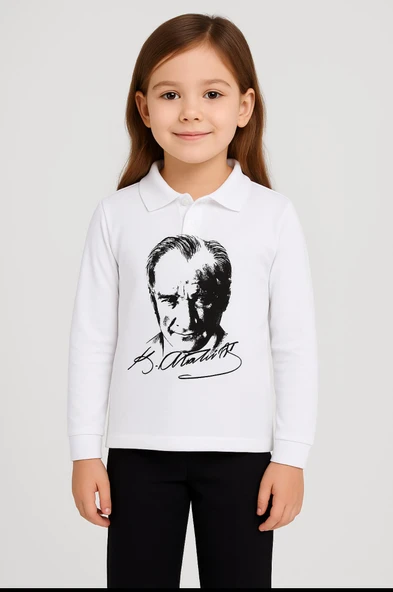 GALA ATATÜRK baskılı uzunkol yakalı çocuk tişört - Resim 4