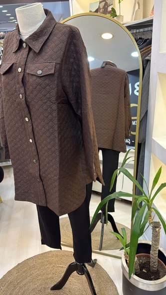 İnvee Kapitone kahve Ceket 6827 - Resim 4