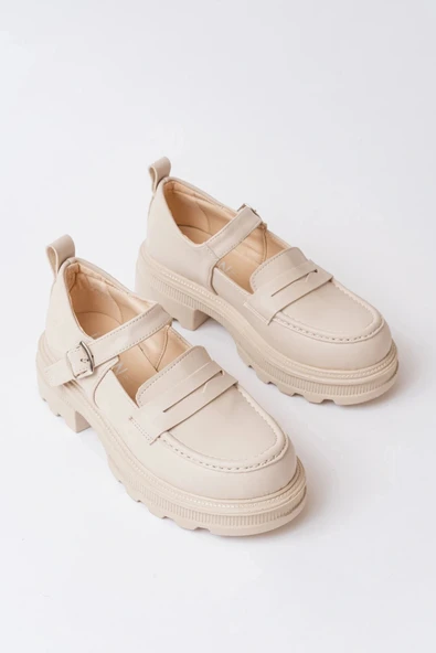 745-771 Bej Kadın Günlük Yüksek Tabanlı Loafer Ayakkabı - Resim 3