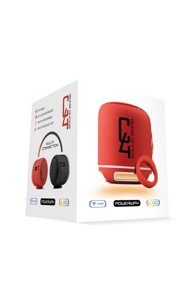 Powewray C4 Kırmızı Taşınabilir Bluetooth Hoparlör Ses Bombası Sese Duyarlı Led Işık - 5