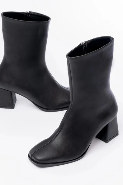MSK-032 Siyah Topuklu Fermuarlı Kadın Bot - Resim 4