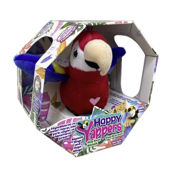 Peluş Ses Tekrarlı Hayvan Bileklik Aksesuar - Kırmızı Papağan - 2