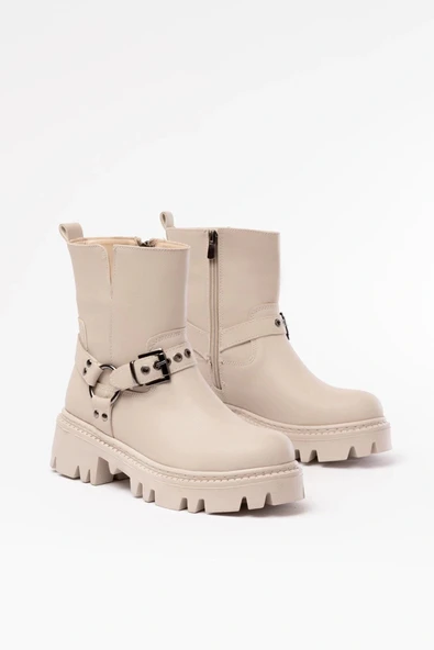 868-2015 Bej Fermuarlı Günlük Kadın Bot - Resim 4