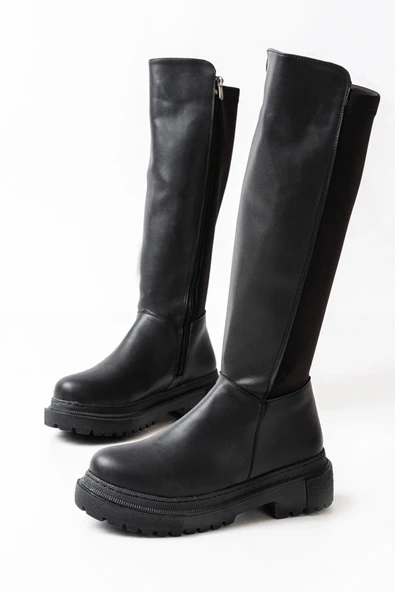 812-305 Siyah Arkası Streç Fermuarlı Günlük Kadın Çizme - Resim 5