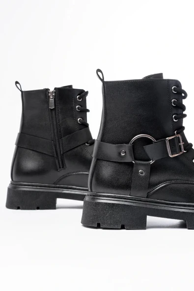 508-3038 Siyah Toka Aksesuarlı Fermuarlı Günlük Kadın Bot - Resim 4