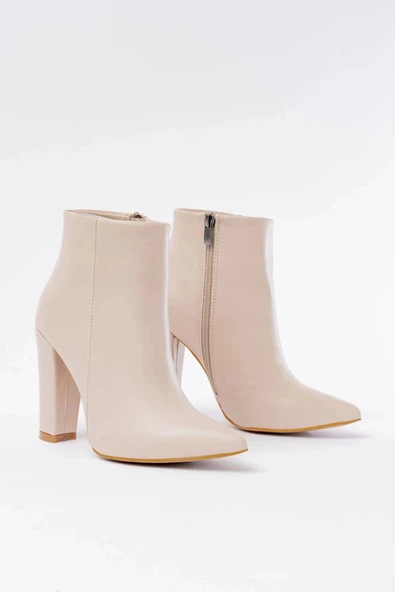 VRT-4801 Bej Yüksek Kalın Topuklu Fermuarlı Kadın Bot - Resim 3
