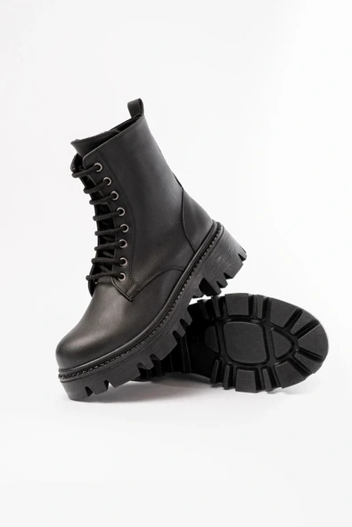 868-356 Siyah Bağcıklı Fermuarlı Günlük Kadın Bot - Resim 5