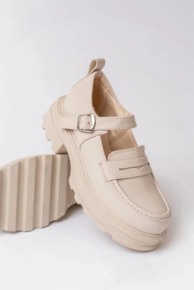 745-771 Bej Kadın Günlük Yüksek Tabanlı Loafer Ayakkabı - Resim 4