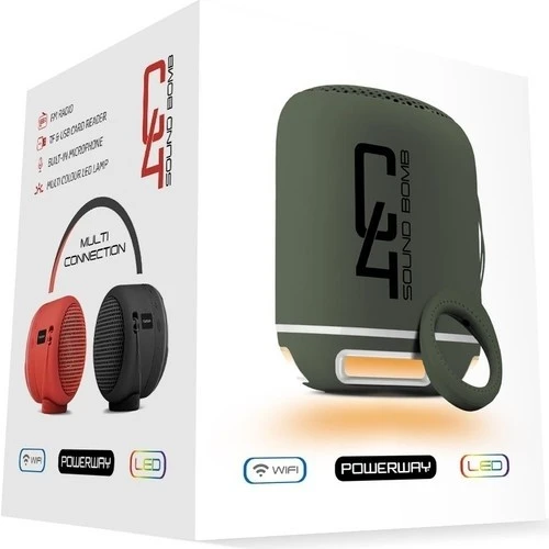 Powewray Yeşil C4 Taşınabilir Bluetooth Hoparlör Ses Bombası Sese Duyarlı Led Işık - 3