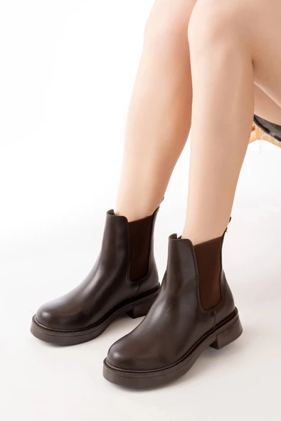 02-2137 Kahverengi Lastikli Günlük Kadın Bot - Resim 2