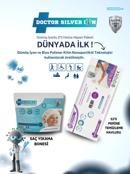 Gümüş İyonlu 2'li Hasta Hijyen 12'li Perine Islak Mendili ve Saç Yıkama Bonesi Temizlik Seti ürün görseli