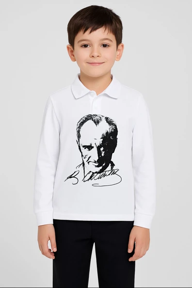 GALA ATATÜRK baskılı uzunkol yakalı çocuk tişört - Resim 3