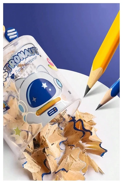 Uzay Astronot ve Uzay Mekiği Roket 2 li Kalem Traş 2 Adet Hazneli Kalemtraş Kalem Açaçağı Fiğürlü Jumbo ve Standart Uç - 3