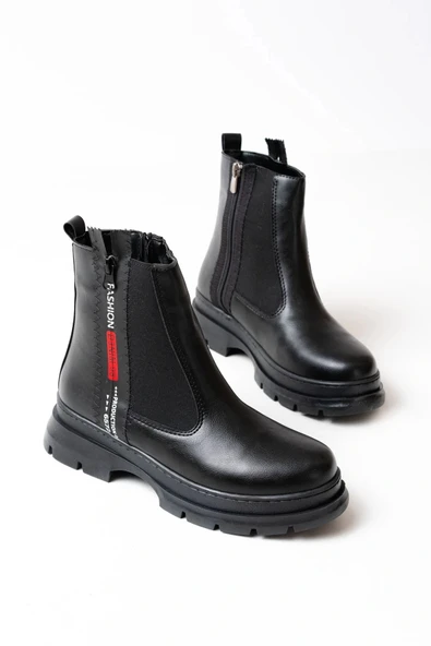 ASM-086 Siyah Fashion Aksesuarlı Fermuarlı Günlük Kadın Bot - Resim 3