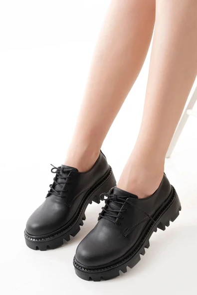 868-754 Siyah Bağcıklı Günlük Yüksek Tabanlı Loafer Ayakkabı ürün görseli 1