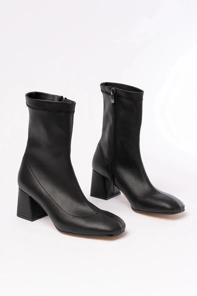 HC-2700 Siyah Streç Topuklu Fermuarlı Günlük Kadın Bot - Resim 4