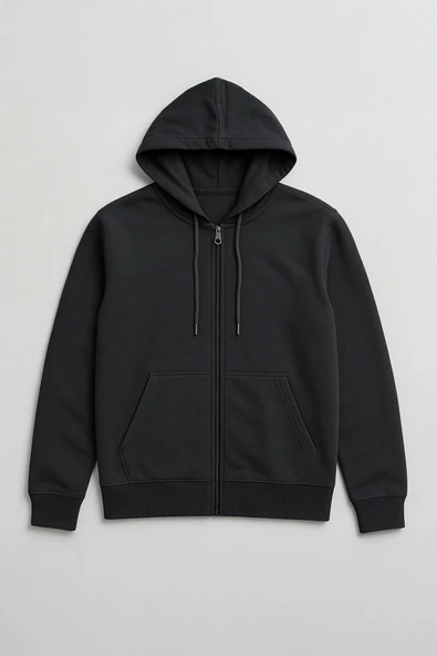 Erkek Fermuarlı Kapüşonlu Cepli Füme Sweatshirt - Resim 2