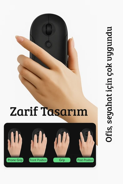 NRT180 Şarj Edilebilir Sessiz Bluetooth Kablosuz Mouse  2.4 GHz, Uzun Pil Ömrü, İnce Tasarım - 6