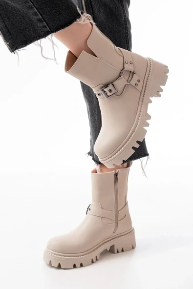 868-2015 Bej Fermuarlı Günlük Kadın Bot ürün görseli 1