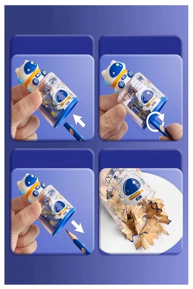 Uzay Astronot ve Uzay Mekiği Roket 2 li Kalem Traş 2 Adet Hazneli Kalemtraş Kalem Açaçağı Fiğürlü Jumbo ve Standart Uç - 5