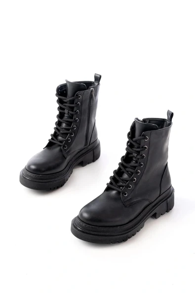 812-356 Siyah Bağcıklı Fermuarlı Günlük Kadın Bot - Resim 3