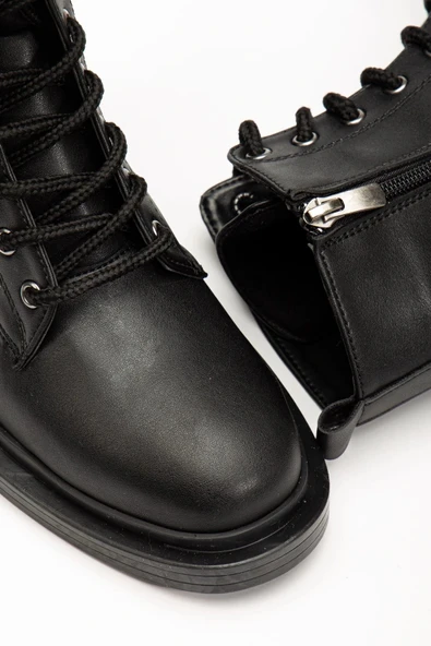 2024-2289 Siyah Bağcıklı Fermuarlı Günlük Kadın Bot - Resim 5
