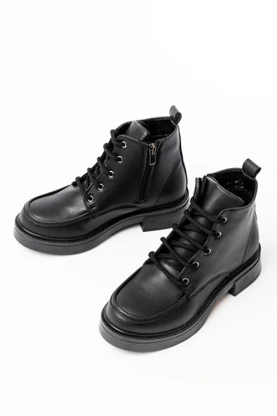 02-2001 Siyah Bağcıklı Fermuarlı Günlük Kadın Bot - Resim 5