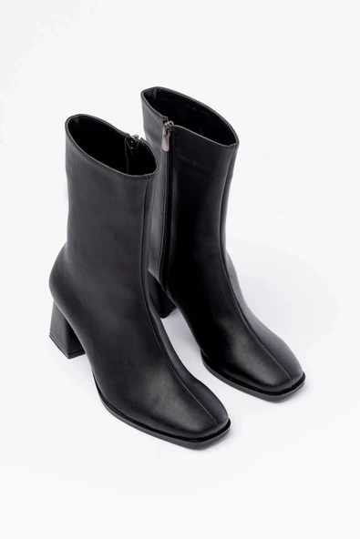MSK-032 Siyah Topuklu Fermuarlı Kadın Bot - Resim 5