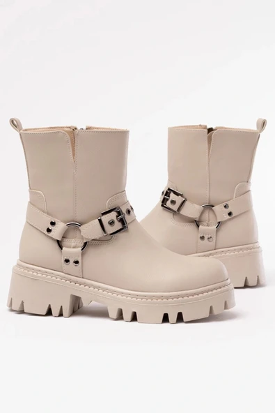 868-2015 Bej Fermuarlı Günlük Kadın Bot - Resim 3