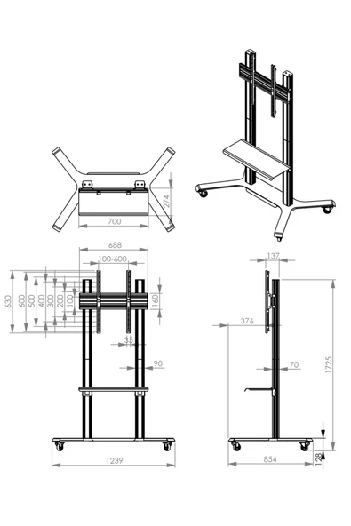 Cletech Raflı LCD TV / Monitör / Akıllı Tahta Ekranı Sehpası 55” – 86” - 7