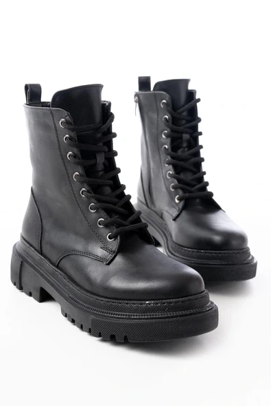 812-356 Siyah Bağcıklı Fermuarlı Günlük Kadın Bot - Resim 4