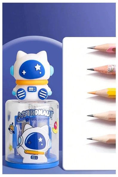 Uzay Astronot ve Uzay Mekiği Roket 2 li Kalem Traş 2 Adet Hazneli Kalemtraş Kalem Açaçağı Fiğürlü Jumbo ve Standart Uç - 2