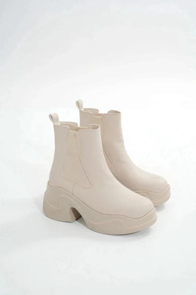 FZ-2400 Bej Yüksek Tabanlı Lastikli Günlük Kadın Bot - Resim 4