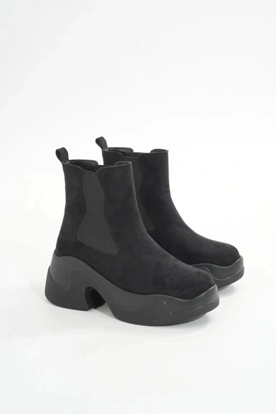 FZ-2400 Siyah Süet Yüksek Tabanlı Lastikli Günlük Kadın Bot - Resim 3