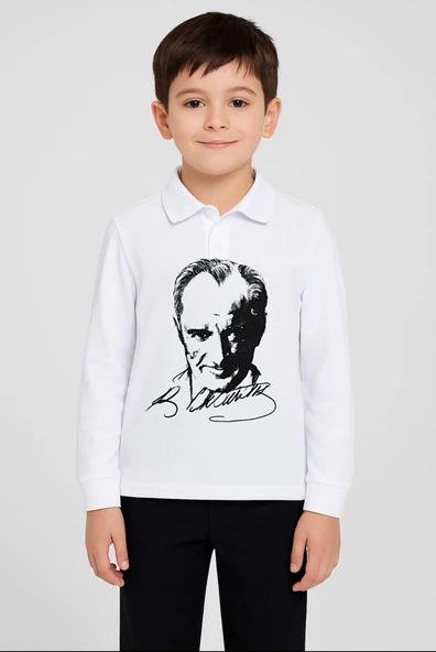 GALA ATATÜRK baskılı uzunkol yakalı çocuk tişört - Resim 2
