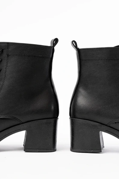 5109-3025 Siyah Bağcıklı Fermuarlı Kalın Topuklu Günlük Kadın Bot - Resim 5
