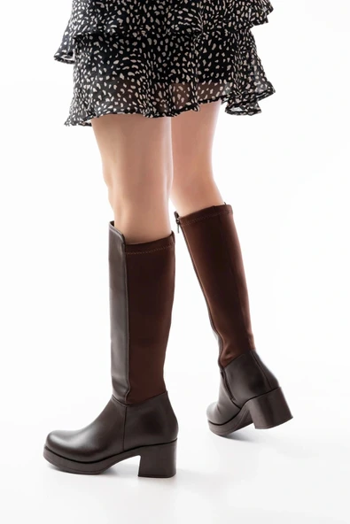 5109-3060 Kahverengi Topuklu Fermuarlı Günlük Kadın Çizme - Resim 3